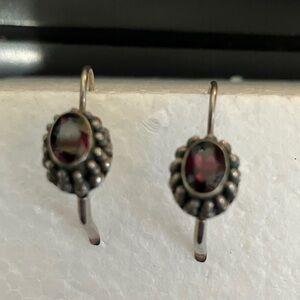 Vintage-Inspired Sterling Silver and Red Garnet Drop Earrings